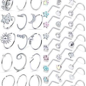 18G 20G Nose Rings Studs Hypoallergenic 316L Surgical Steel L Shaped Screw Nose